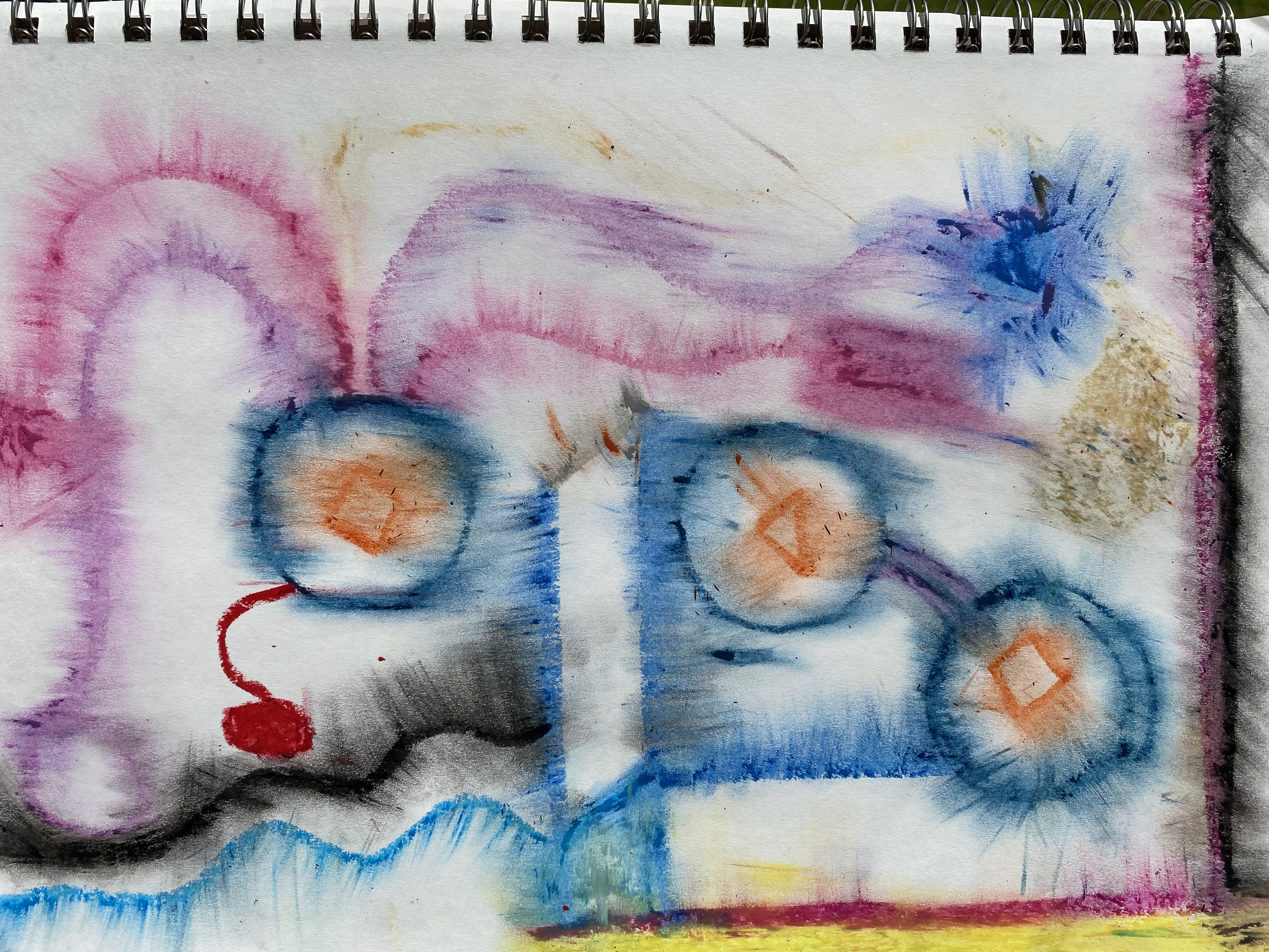 9in x 12in abstract oil pastel made on the artist's loft sketchbook.
