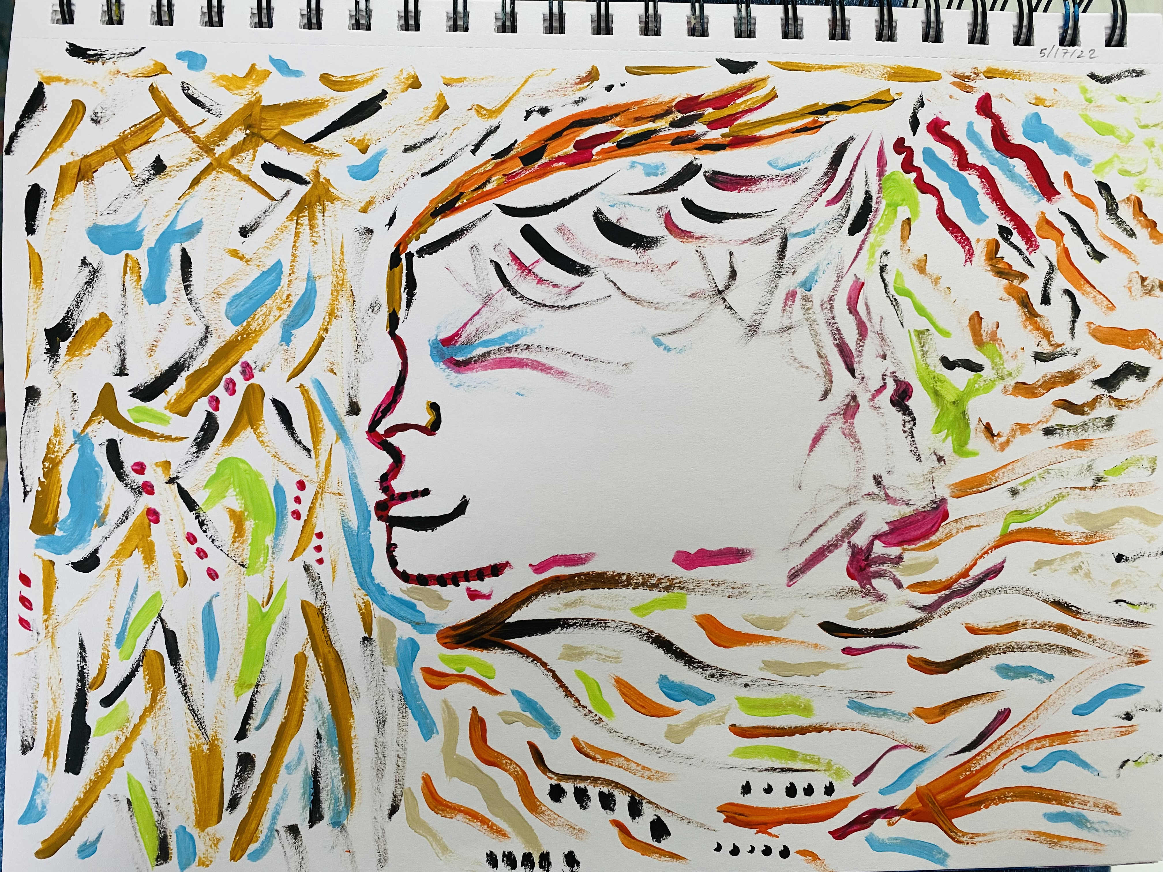 profile of a face with vibrant and trippy colors made with fast paint brush strokes. title includes pavement lyrics.